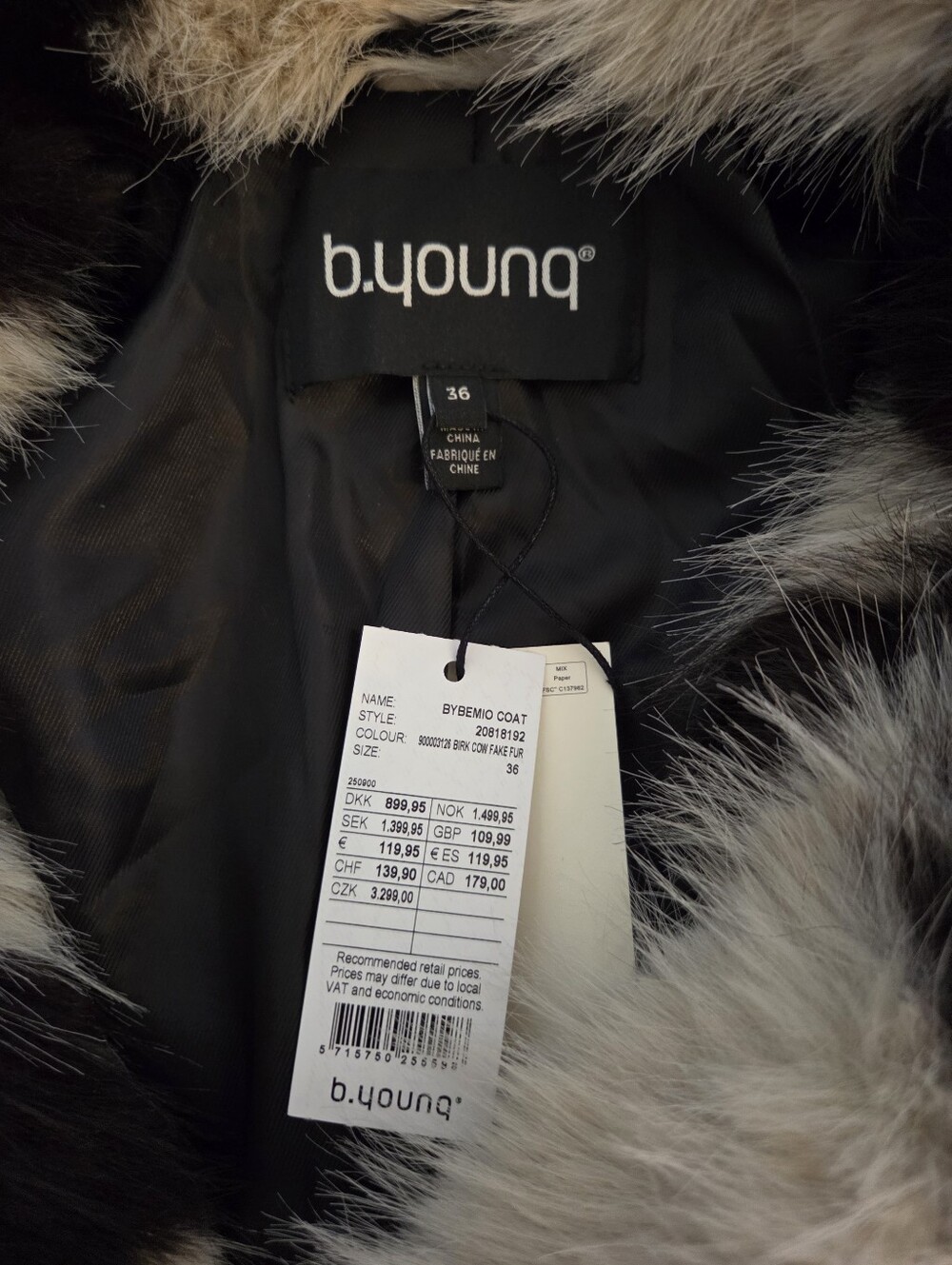 NWT b.young Bybemio Cow Print Faux Fur Coat Jacket Statement 36 Small - Picture 8 of 10
